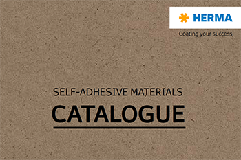 Catalogue for self-adhesive materials featuring the Herma logo and the slogan 'Coating Your Success.
